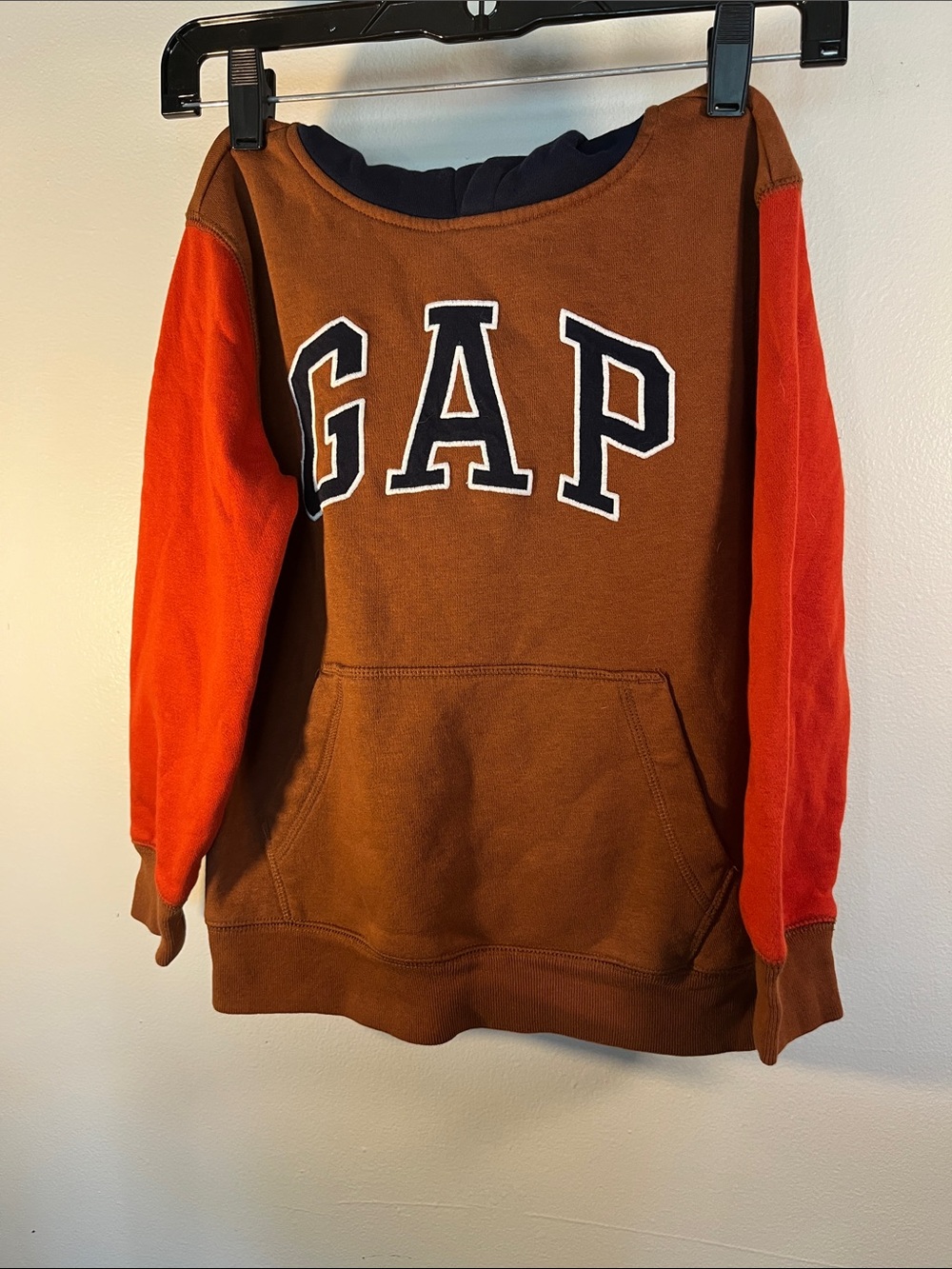 GAP Brown Front Logo Pullover with Orange Sleeves